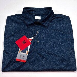 Greg Norman ML75 Men's PlayDry Golf Polo Shirt M Navy All Over Print NEW NWT